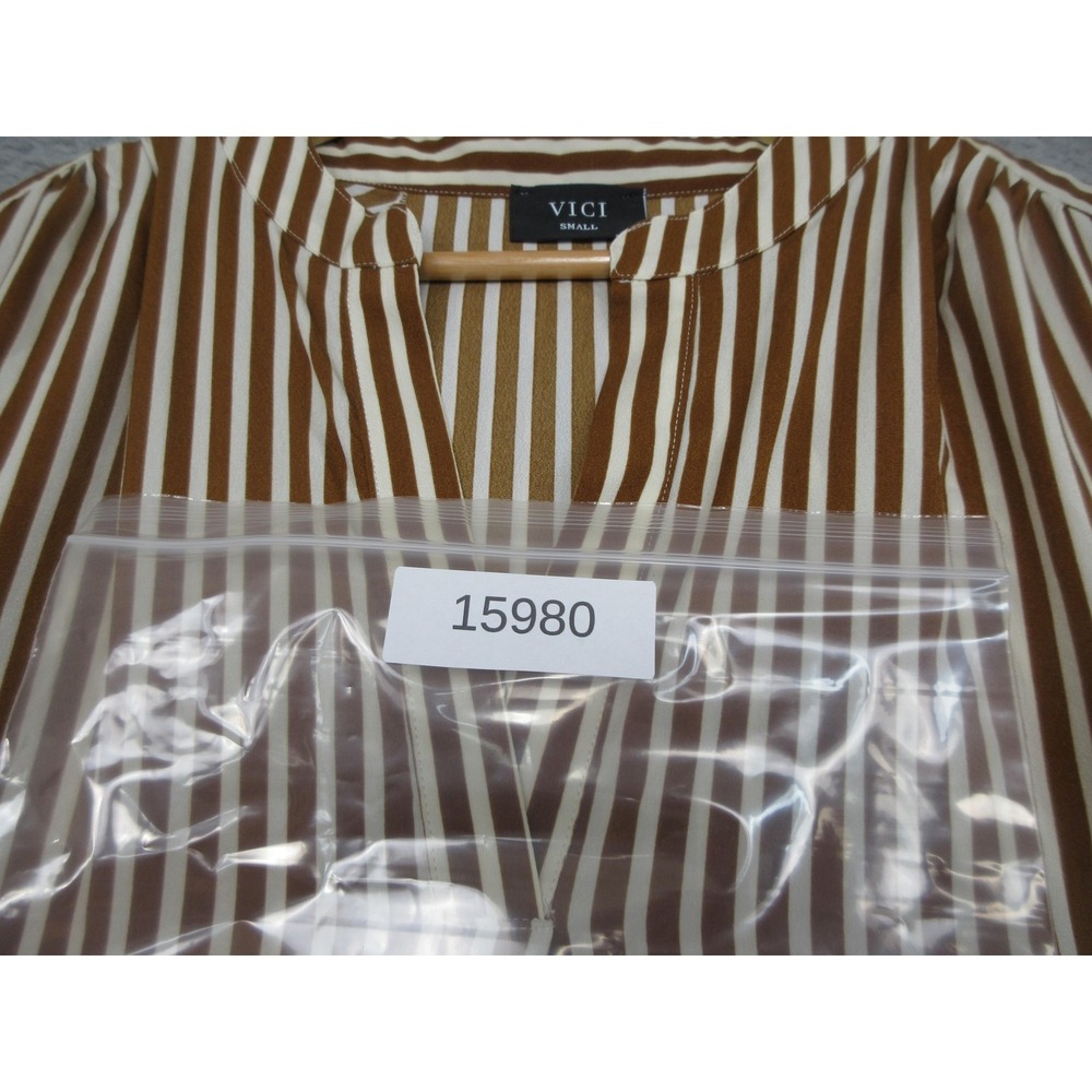 VICI Stripe Shirt Dress Women S Brown White Neutral Relaxed Capsule Quiet Luxury - Picture 16 of 16